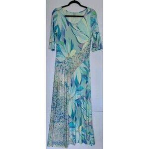 Maxi Multicolor Water Color Mixed Print Jersey Knit Dress Soft Surroundings Sz S